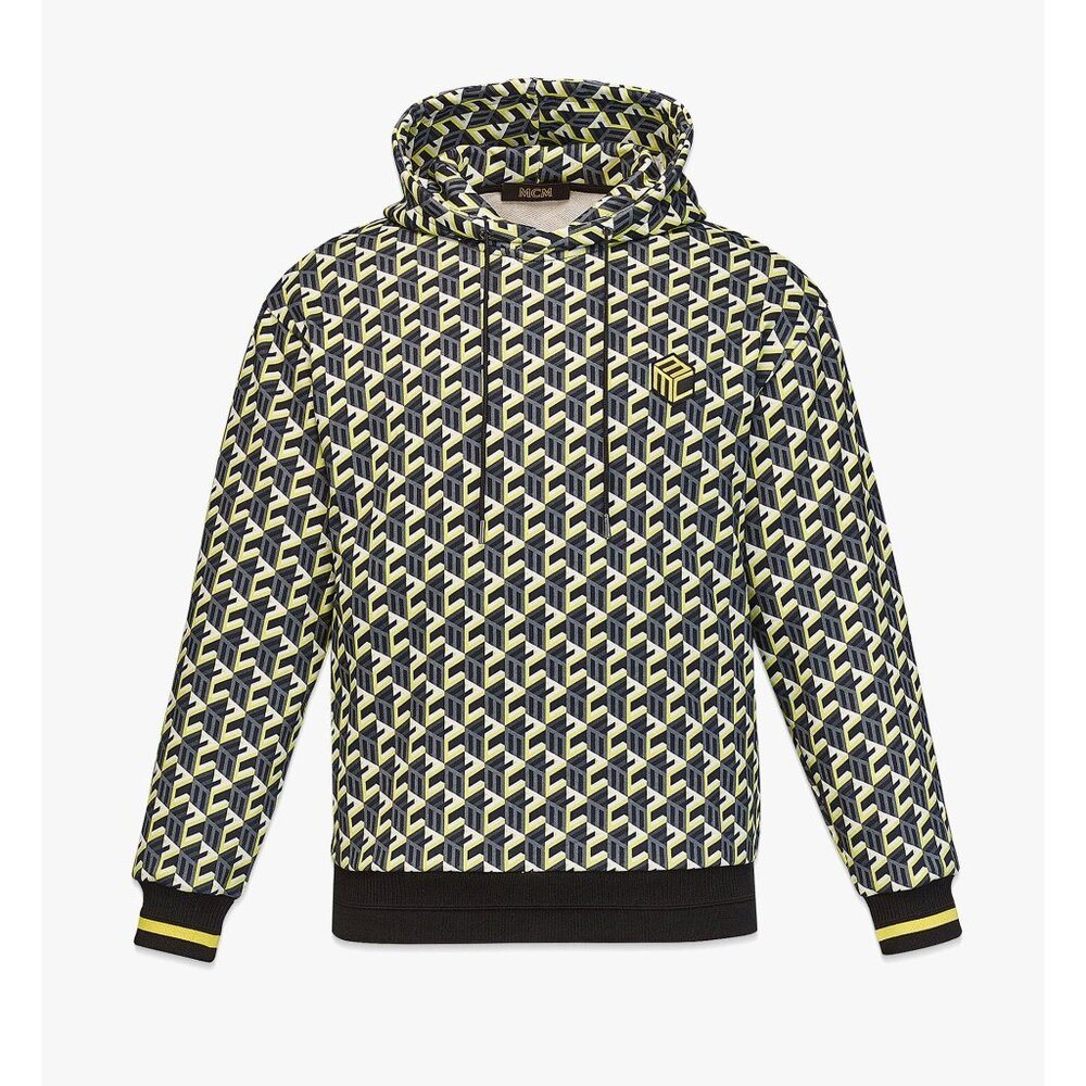 MCM Mens Yellow Cubic Monogram Print Cotton Hoodie/Sweatshirt L